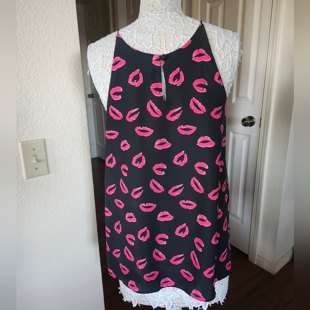 Milly Silk Hot Pink And Black Lips Tunic  Seen On The Carrie Diaries Size 8 - Picture 4 of 11